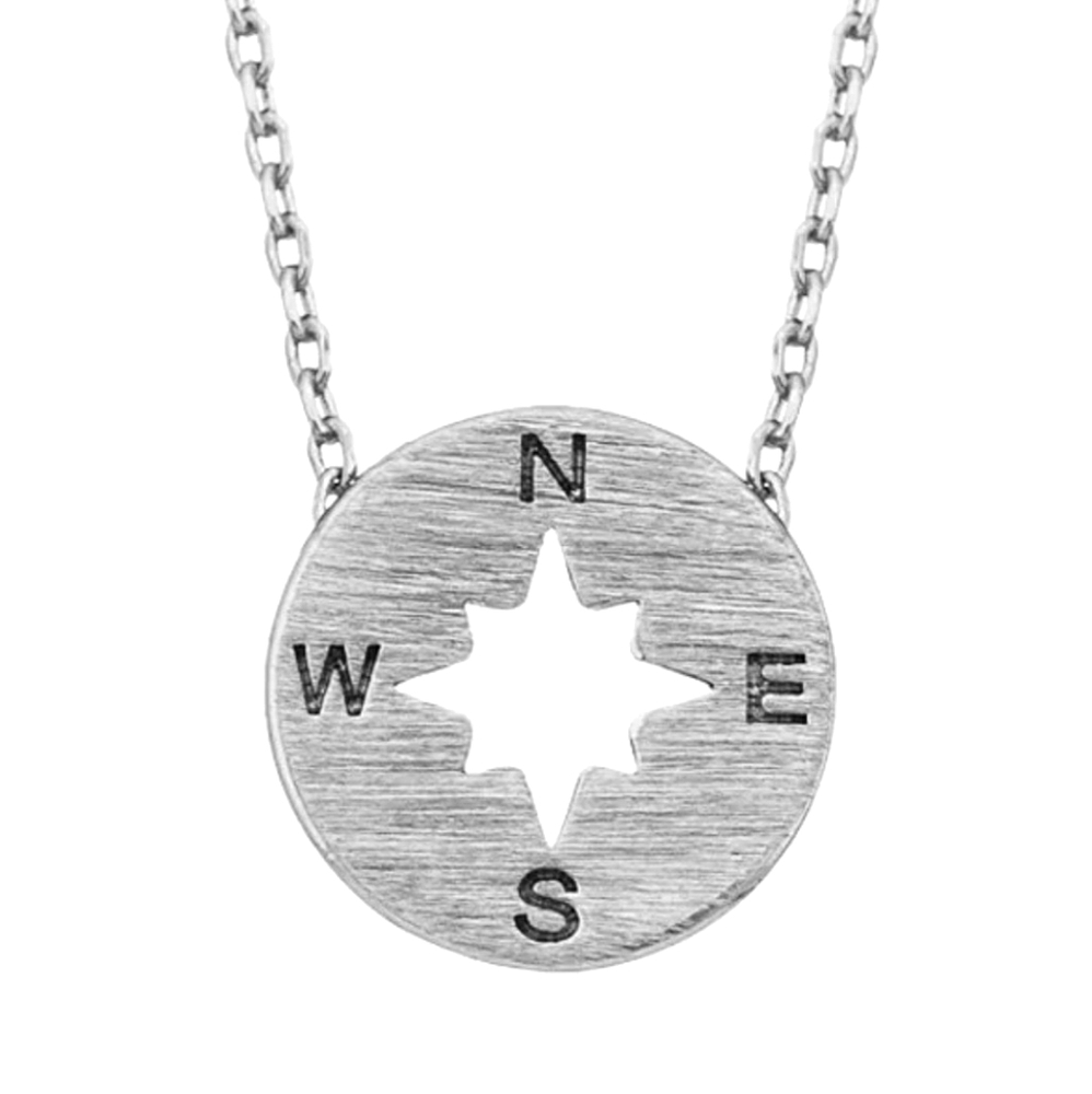 Silver Brushed Dainty Compass Necklace